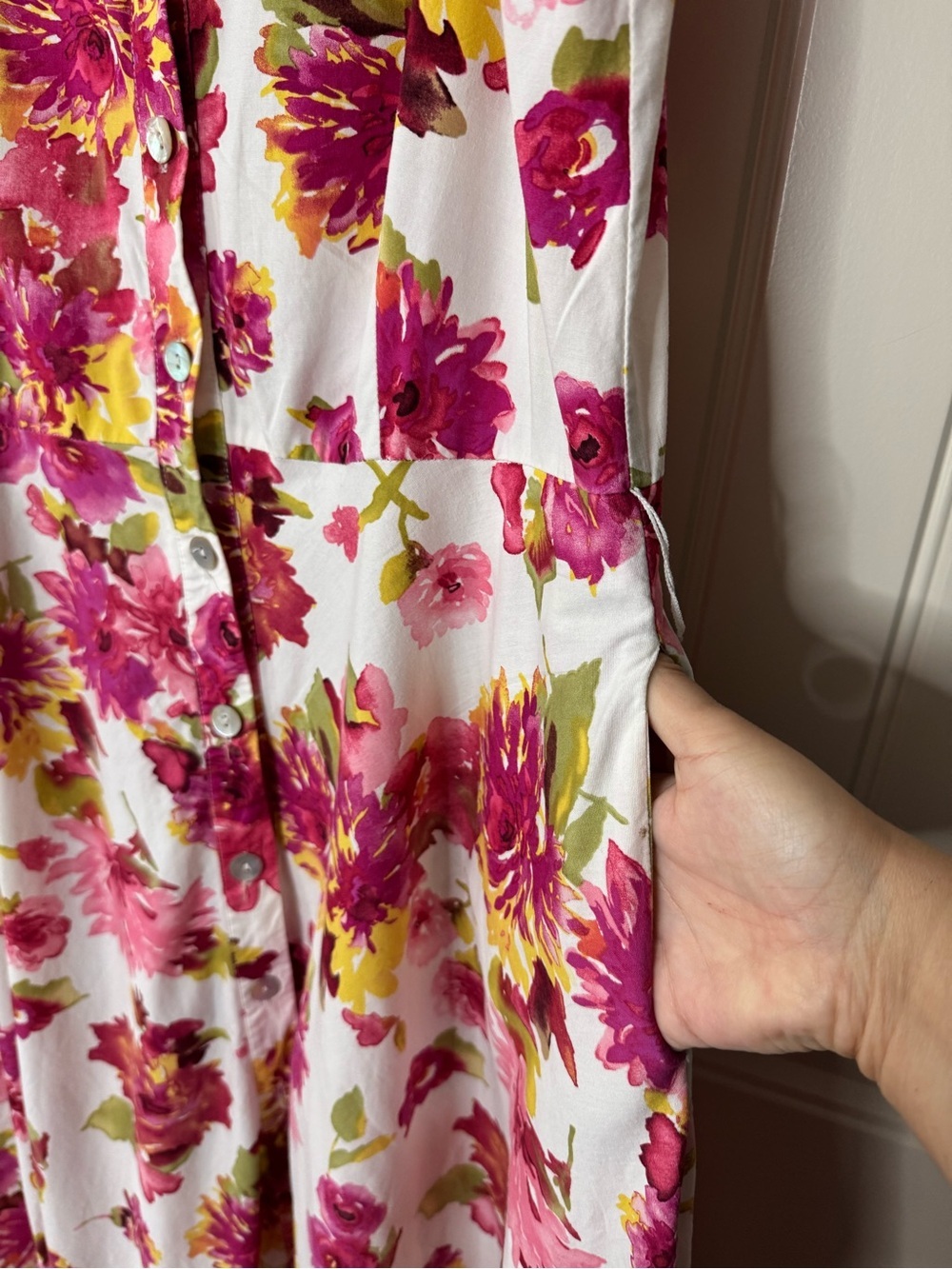 K STUDIO 💐 Floral Collared Midi Dress, Button Front, Pockets (Women’s Large) - Picture 5 of 9